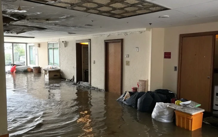 Потоп на Ветеранов: жильцов затопило из-за ремонта крыши во время дождя