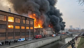 Пожар у «Красного треугольника» окутал дымом Обводный канал и напугал прохожих