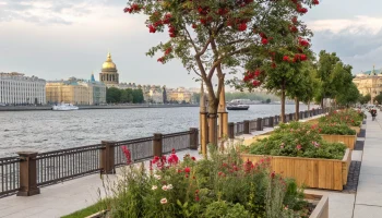 На Университетской набережной началось озеленение временным садом