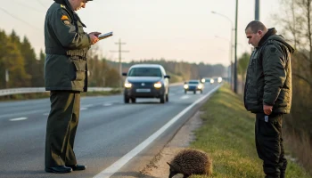 Во Всеволожске росгвардейцы спасли ежа с дороги с помощью фуражки