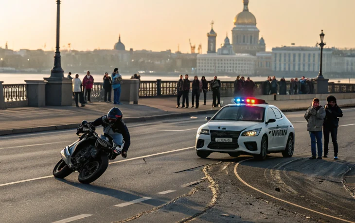 Серьёзная авария с мотоциклом и полицейской машиной в Петербурге на Индустриальном проспекте Серьёзная авария с мотоциклом и полицейской машиной в Петербурге на Индустриальном проспекте